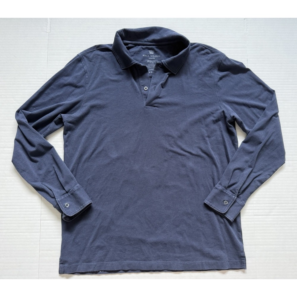 Mack Weldon Shirt Mens M Performance Polo Long Sleeve Henley Navy Blue